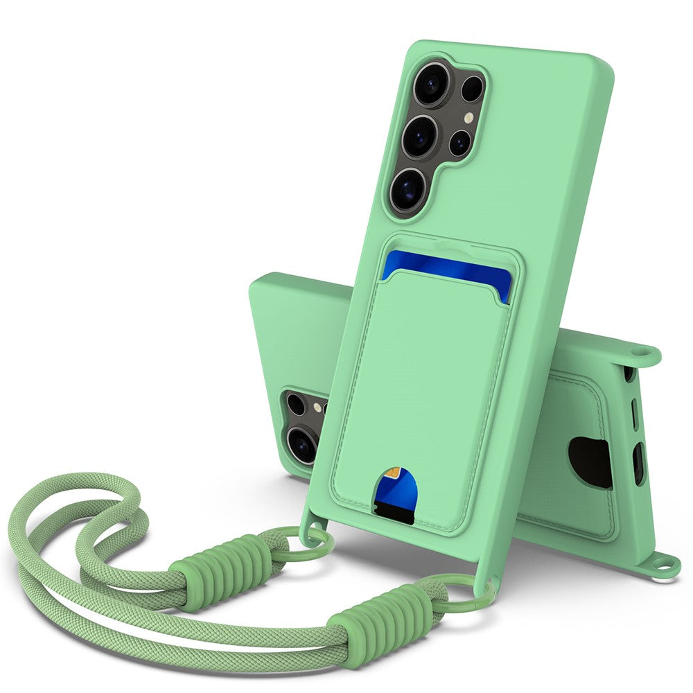 Galaxy S24 Ultra Silikonhülle – Sanft & mit Kartenhalter und kurzem Riemen