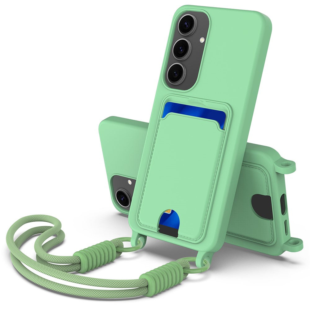 Galaxy S25 Plus Silikonhülle – Sanft & mit Kartenhalter und kurzem Riemen