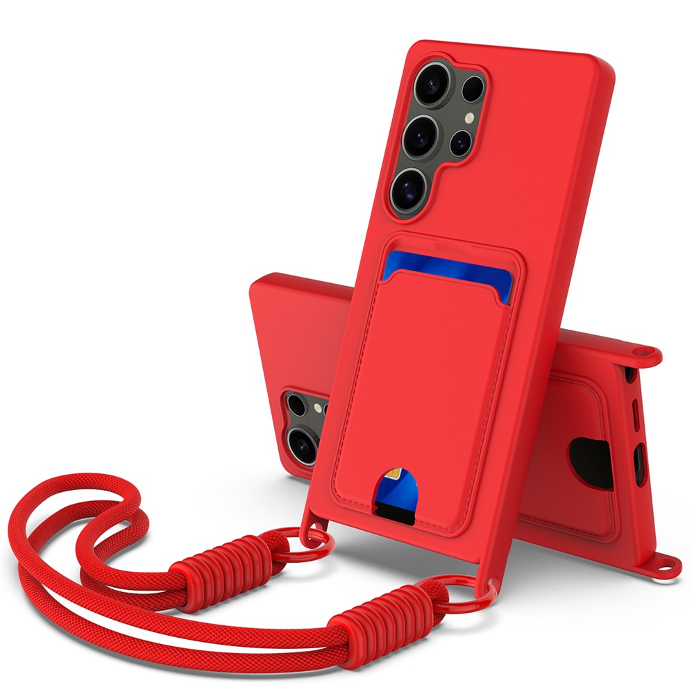 Galaxy S25 Ultra Silikonhülle – Sanft & mit Kartenhalter und kurzem Riemen