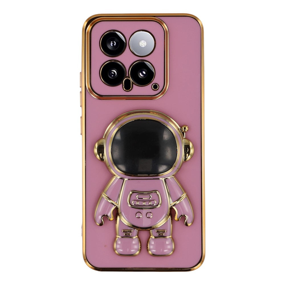 For Xiaomi 14 Case Electroplating Soft TPU Phone Cover with Astronaut Hidden Kickstand