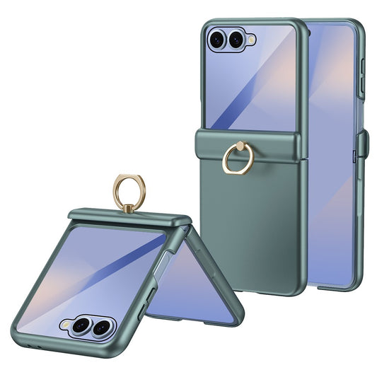 Galaxy Z Flip7 5G – Handyhülle aus Metall, Kunststoff und gehärtetem Glas, mit Ständer, mit Ringhalter, mit Displayschutz