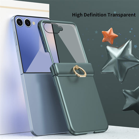 Galaxy Z Flip7 5G – Handyhülle aus Metall, Kunststoff und gehärtetem Glas, mit Ständer, mit Ringhalter, mit Displayschutz