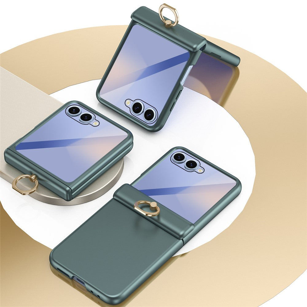 For Samsung Galaxy Z Flip7 5G Case with Tempered Glass Film Ring Holder Kickstand PC Phone Cover