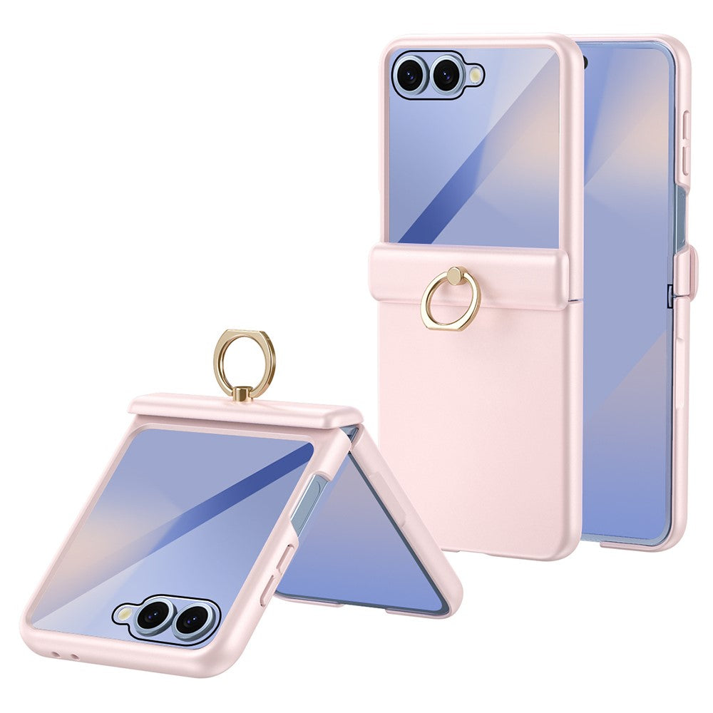 For Samsung Galaxy Z Flip7 5G Case with Tempered Glass Film Ring Holder Kickstand PC Phone Cover