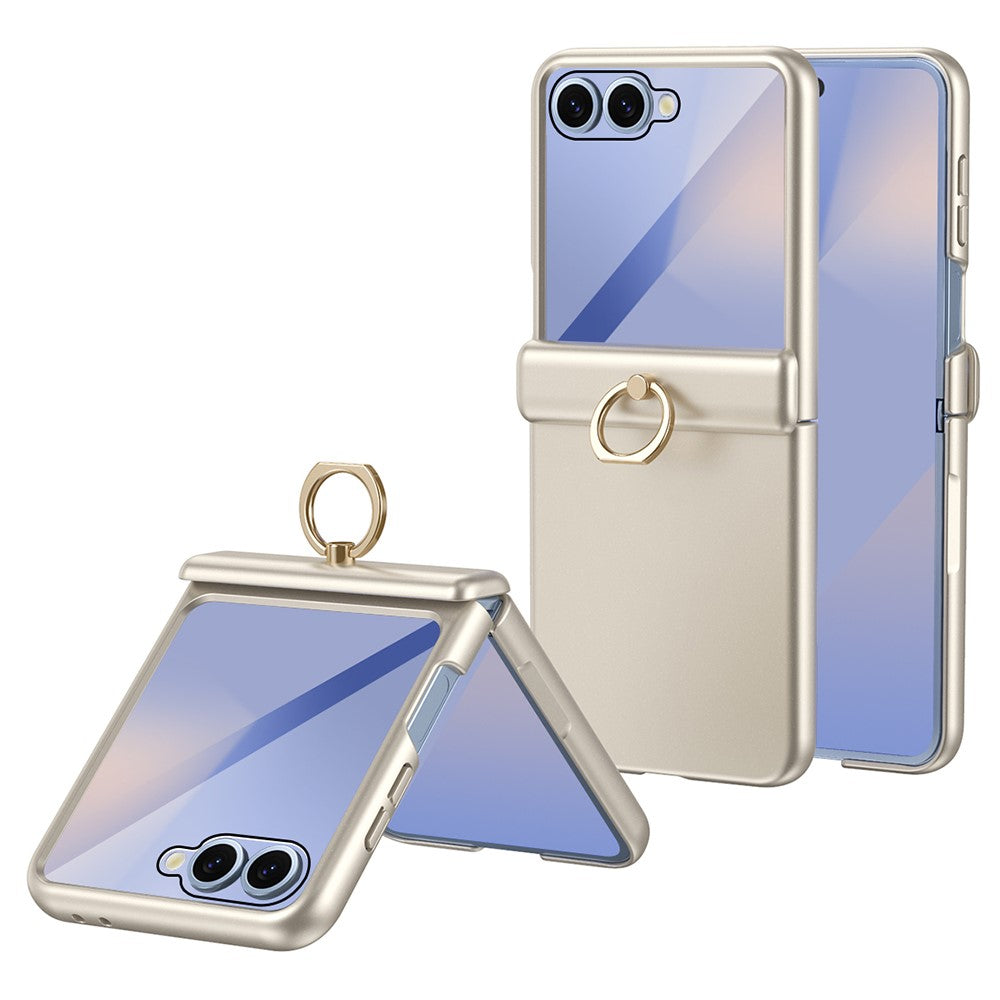 For Samsung Galaxy Z Flip7 5G Case with Tempered Glass Film Ring Holder Kickstand PC Phone Cover