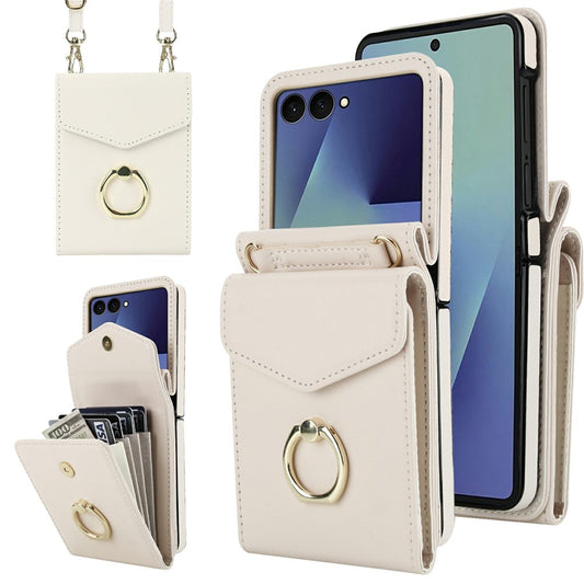 Galaxy Z Flip7 5G – Handyhülle aus PU-Leder und TPU, mit Kartenfach, mit Schulterriemen