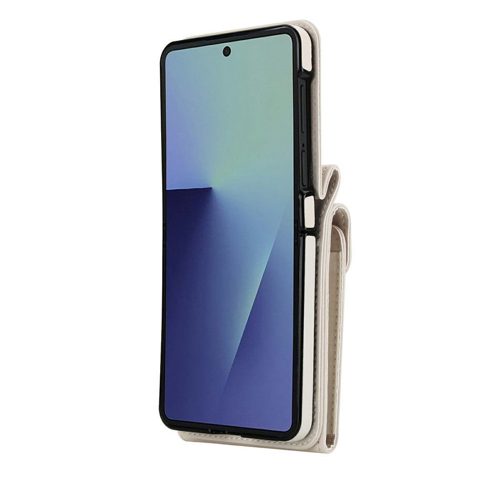For Samsung Galaxy Z Flip7 5G Case Litchi Texture PU Leather + TPU Phone Cover with Shoulder Strap