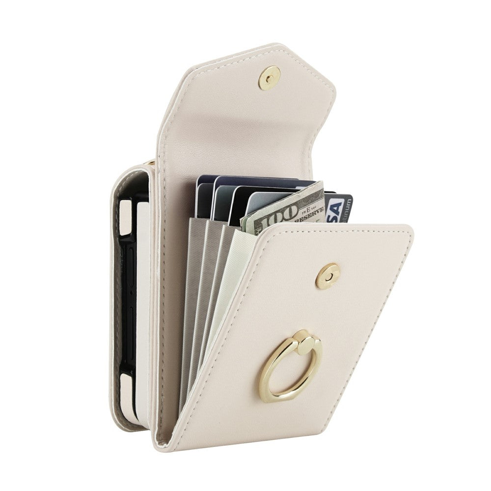 For Samsung Galaxy Z Flip7 5G Case Litchi Texture PU Leather + TPU Phone Cover with Shoulder Strap