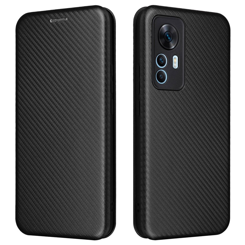 For Xiaomi 12T 5G / Redmi K50 Ultra 5G PU Leather Phone Case Card Slot Stand Carbon Fiber Texture Anti-scratch Magnetic Absorption Flip Cover