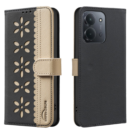 Xiaomi Redmi 15C 4G (EU) (173mm) / Xiaomi Redmi 15C 5G (EU) (173mm) Handyhülle – BINFEN COLOR 15C 4G (EU) (173 mm) Lederhülle mit Blumenmuster, , RFID-blockierender Brieftaschenständer