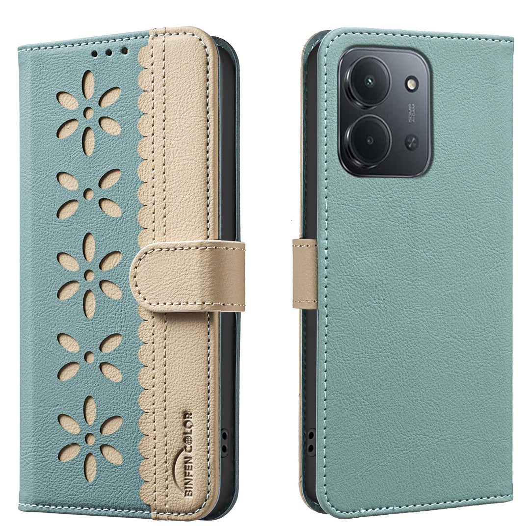 BINFEN COLOR For Xiaomi Redmi 15C 5G (EU) (173mm) / 15C 4G (EU) (173mm) Leather Case  Floral Pattern Phone Cover RFID Blocking Wallet Stand