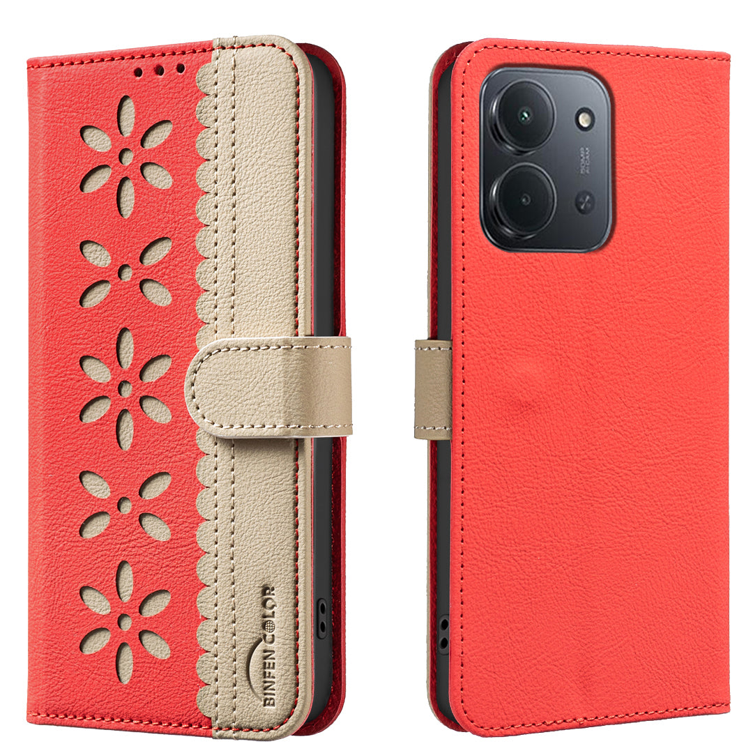 BINFEN COLOR For Xiaomi Redmi 15C 5G (EU) (173mm) / 15C 4G (EU) (173mm) Leather Case  Floral Pattern Phone Cover RFID Blocking Wallet Stand