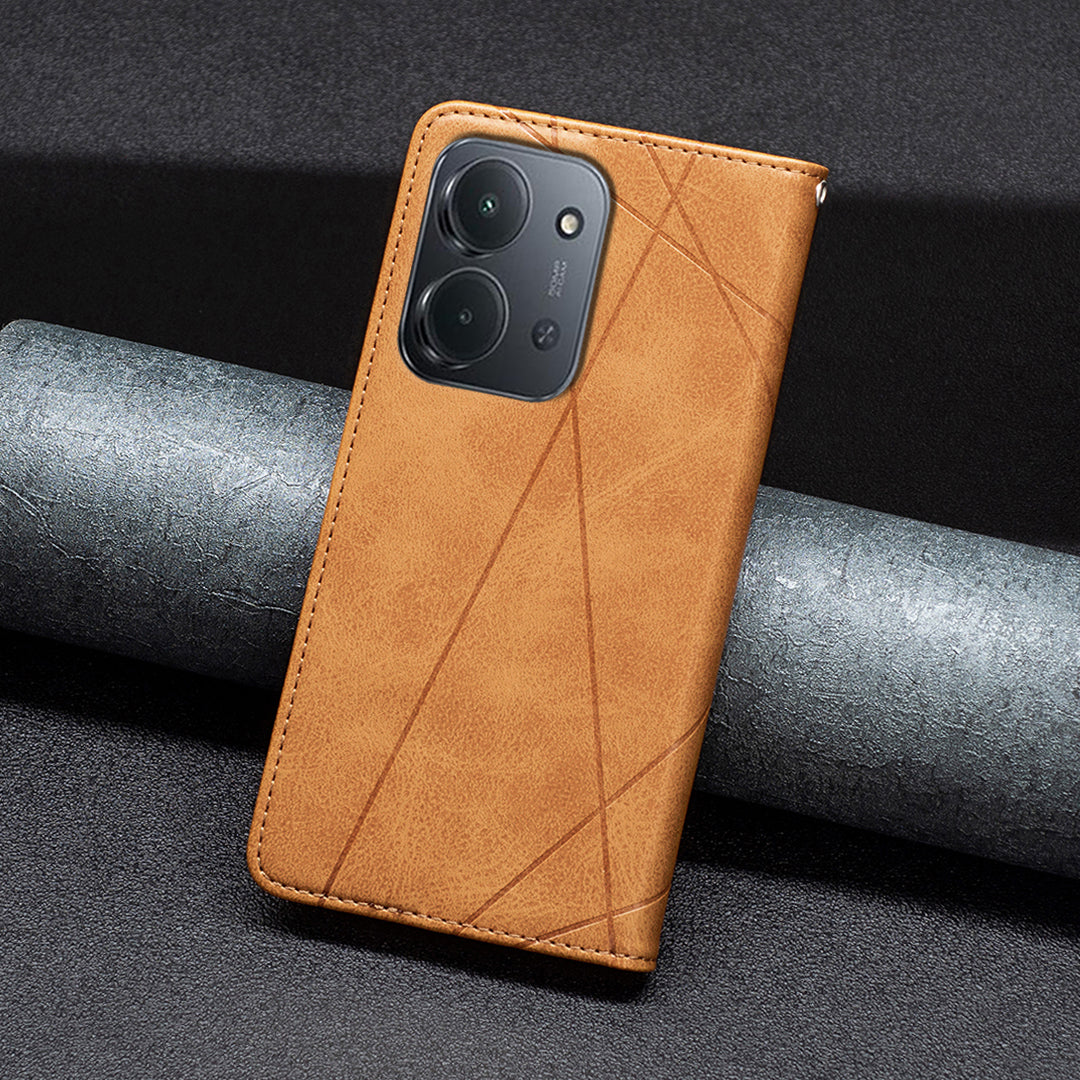 For Xiaomi Redmi 15C 5G (EU) (173mm) / 15C 4G (EU) (173mm) Case Card Slots Geometry Imprint Leather Phone Cover