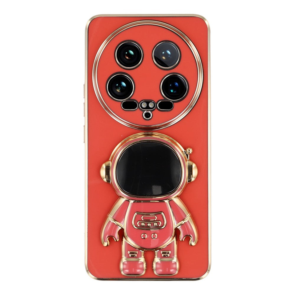 For Xiaomi 14 Ultra Case Electroplating Soft TPU Phone Cover with Astronaut Hidden Kickstand