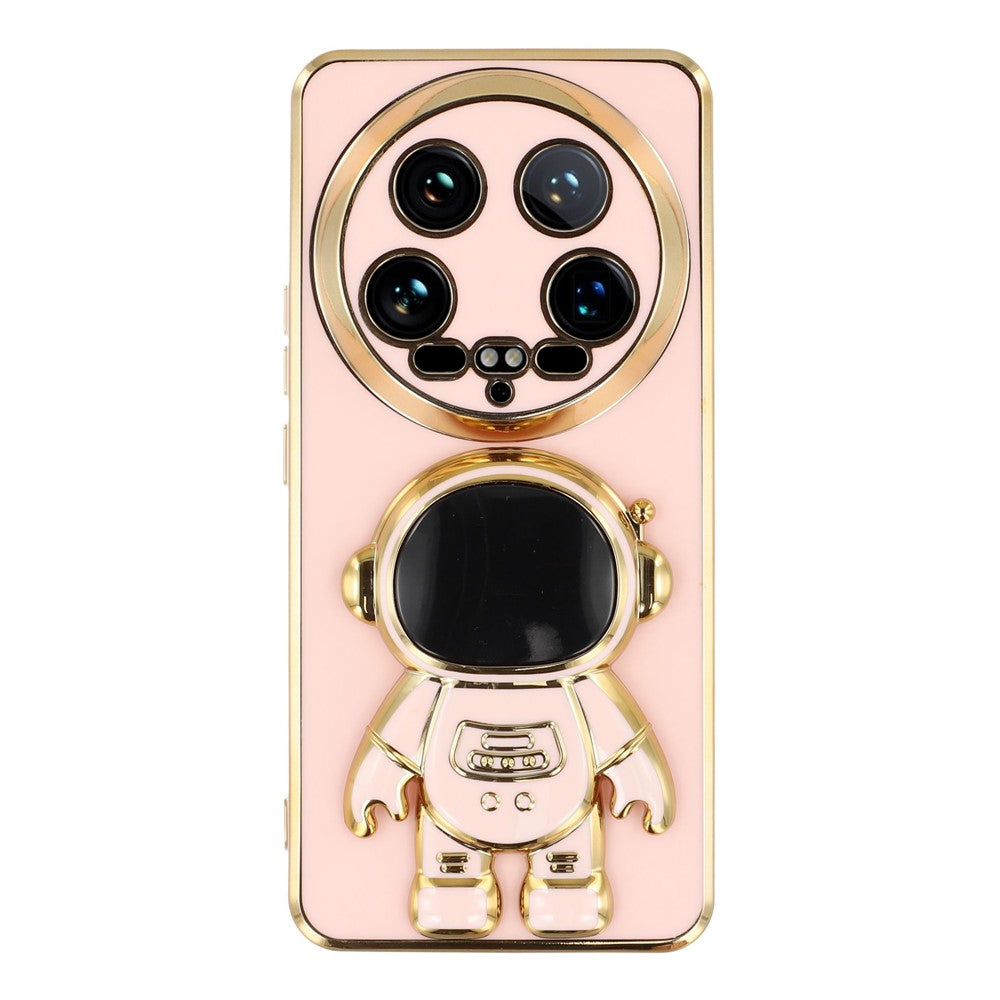 For Xiaomi 14 Ultra Case Electroplating Soft TPU Phone Cover with Astronaut Hidden Kickstand