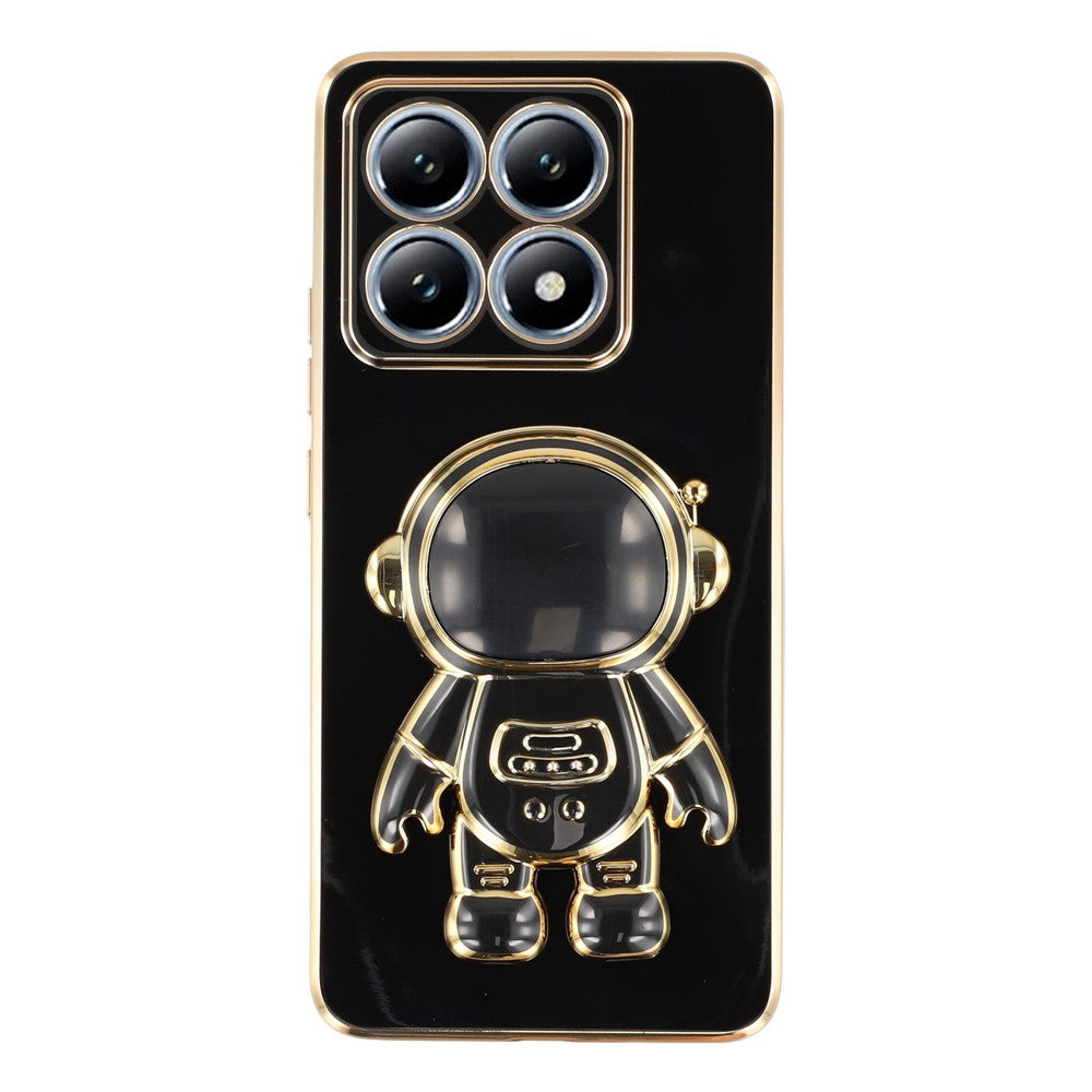 For Xiaomi 14T Pro Case Electroplating Soft TPU Phone Cover with Astronaut Hidden Kickstand