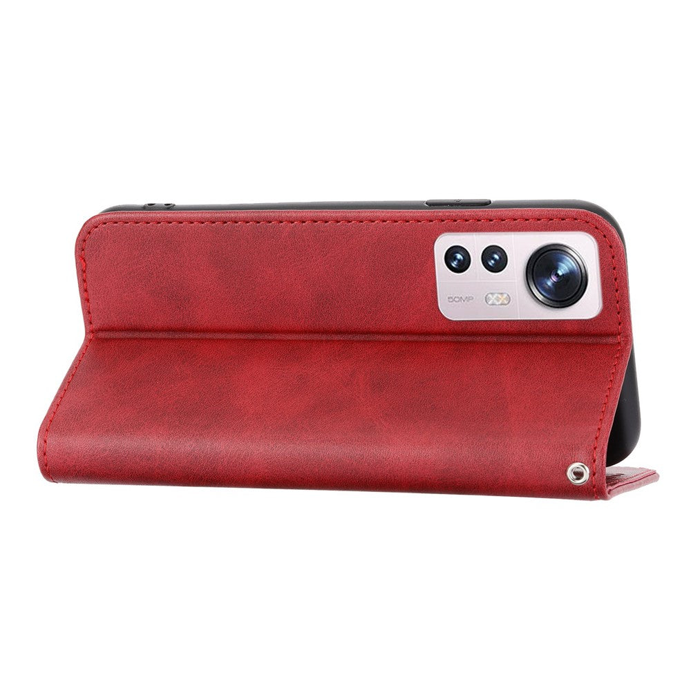 For Xiaomi 12 Pro 5G / 12 Pro (Dimensity) 5G / 12S Pro 5G Rhombus Pattern Imprinted Folio Flip PU Leather Stand Case Calf Texture Phone Wallet Cover with Strap