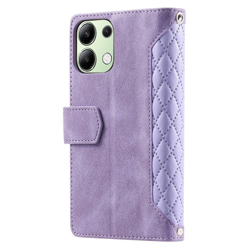 For Xiaomi Redmi 15C 5G (EU) (173mm) / 15C 4G (EU) (173mm) Wallet Case Rhombus Stitching Line PU Leather Phone Cover with Wrist Strap
