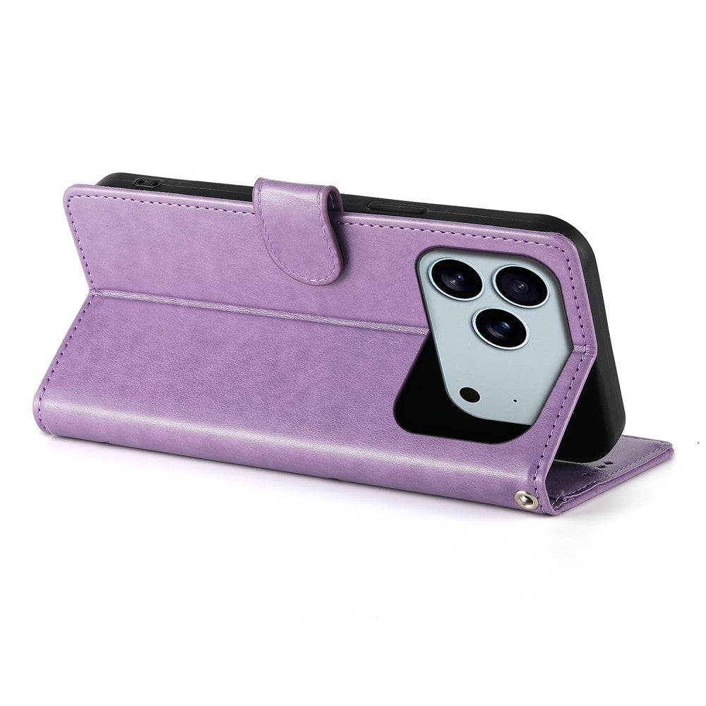 For iPhone 18 Pro Max / 17 Pro Max Wallet Case Butterfly Floral Imprint PU Leather Phone Cover with Wrist Strap
