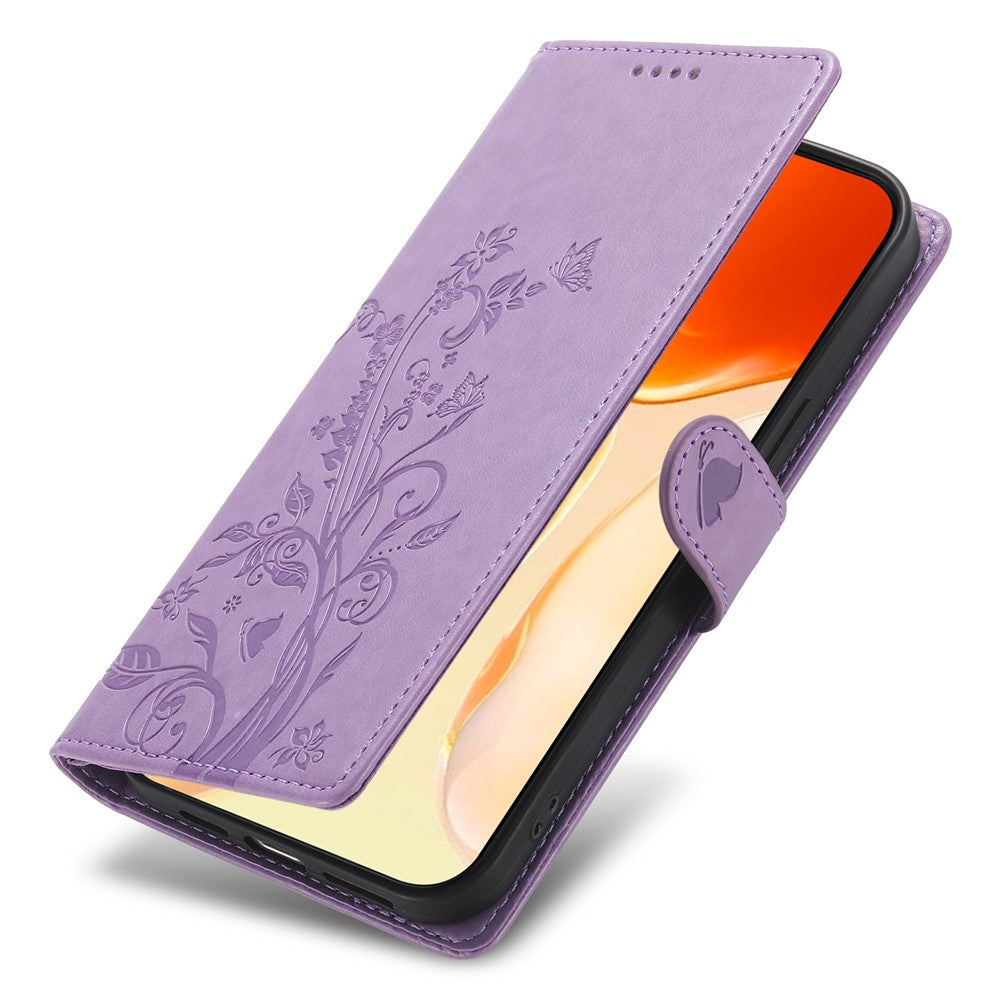 For iPhone 18 Pro Max / 17 Pro Max Wallet Case Butterfly Floral Imprint PU Leather Phone Cover with Wrist Strap