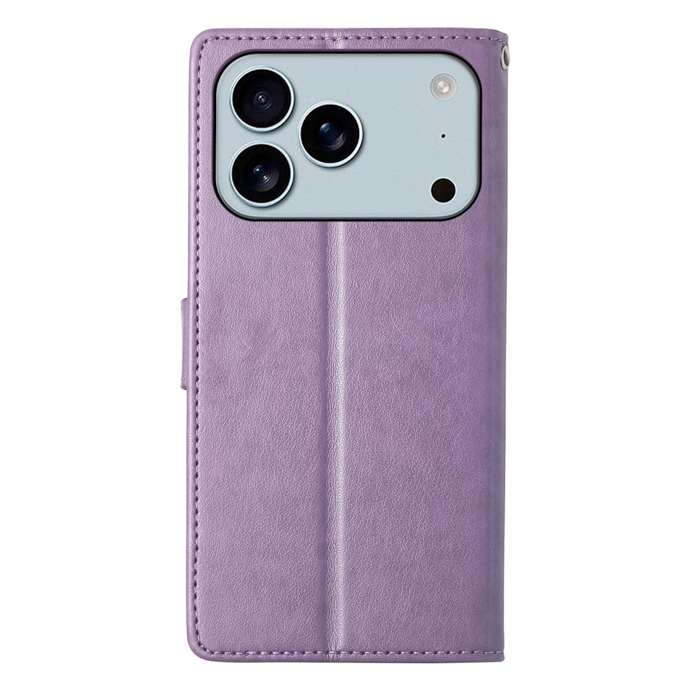 For iPhone 18 Pro Max / 17 Pro Max Wallet Case Butterfly Floral Imprint PU Leather Phone Cover with Wrist Strap