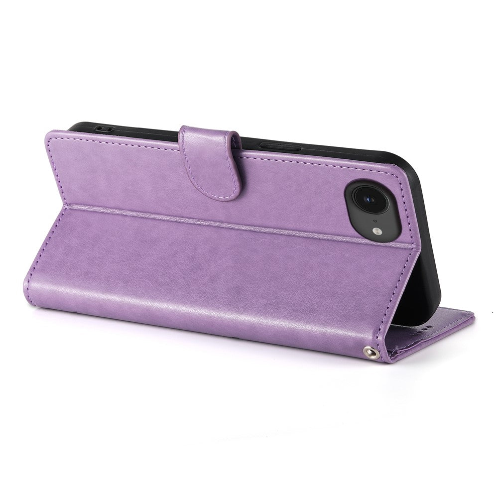 For iPhone 17e / 16e Wallet Case Butterfly Floral Imprint PU Leather Phone Cover with Wrist Strap