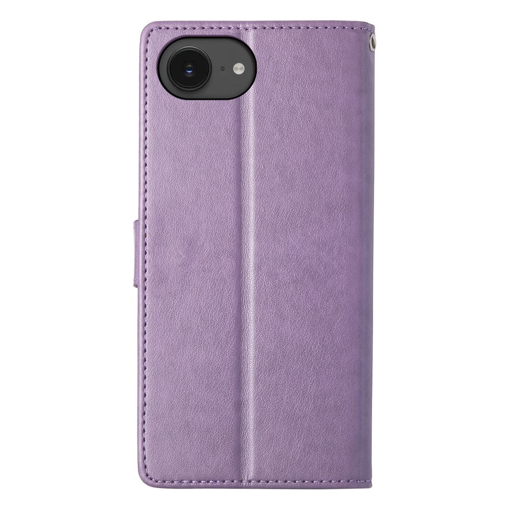 For iPhone 17e / 16e Wallet Case Butterfly Floral Imprint PU Leather Phone Cover with Wrist Strap