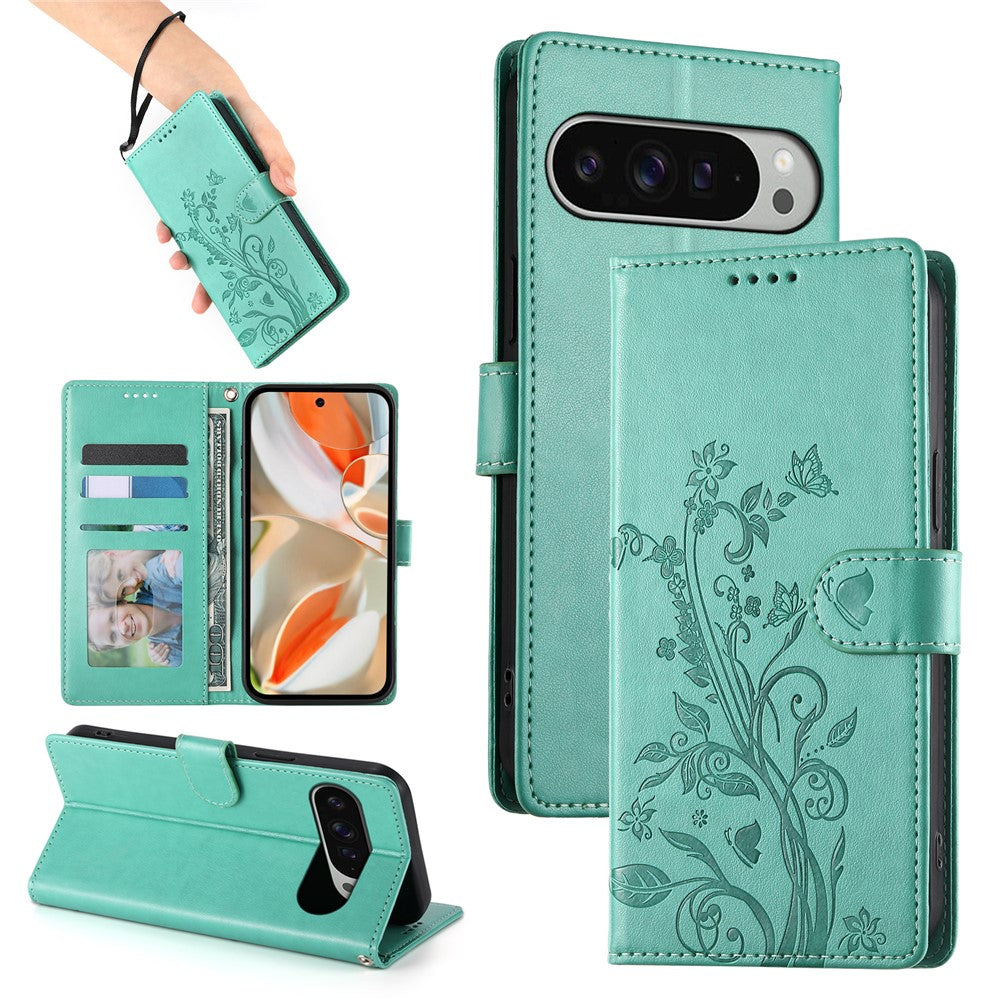 Pixel 9 Pro XL Wallet-Hülle – Schmetterling & Blumen Design