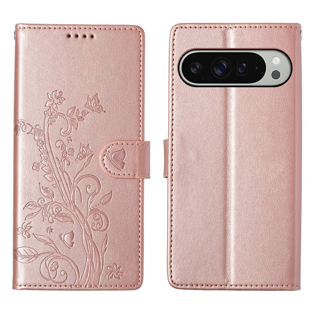 Pixel 9 Pro XL Wallet-Hülle – Schmetterling & Blumen Design