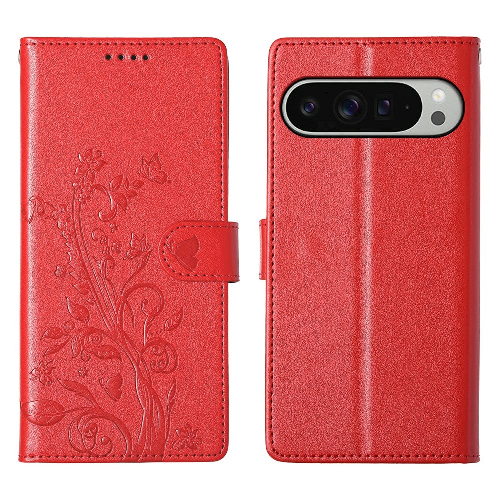 Pixel 9 Pro XL Wallet-Hülle – Schmetterling & Blumen Design