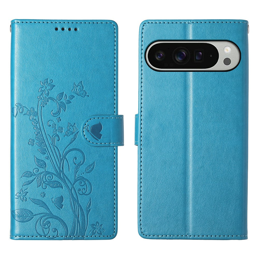 Pixel 9 Pro XL Wallet-Hülle – Schmetterling & Blumen Design