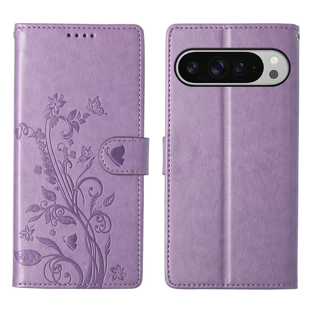 Pixel 9 Pro XL Wallet-Hülle – Schmetterling & Blumen Design