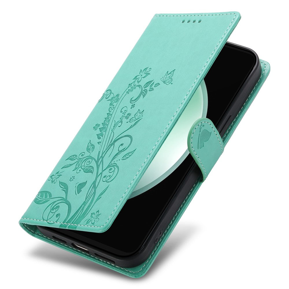 Galaxy S25 FE Wallet-Hülle – Schmetterling & Blumen Design