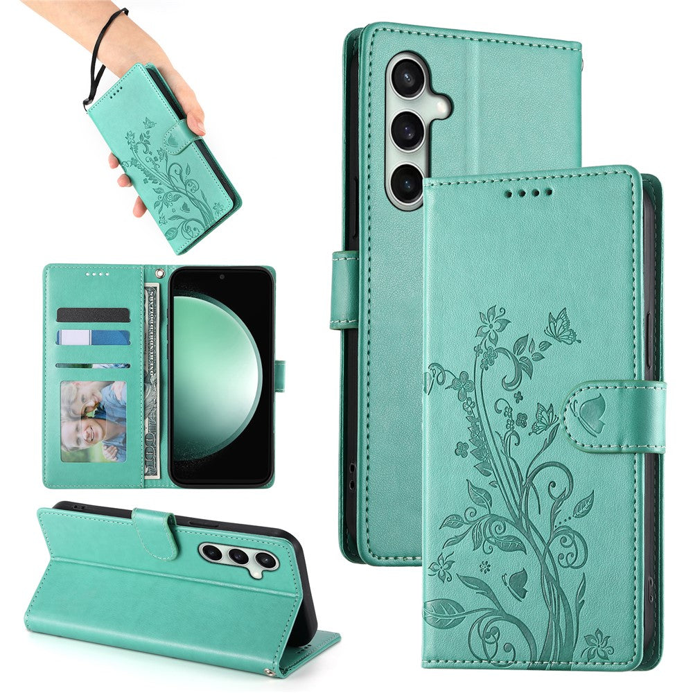 Galaxy S25 FE Wallet-Hülle – Schmetterling & Blumen Design
