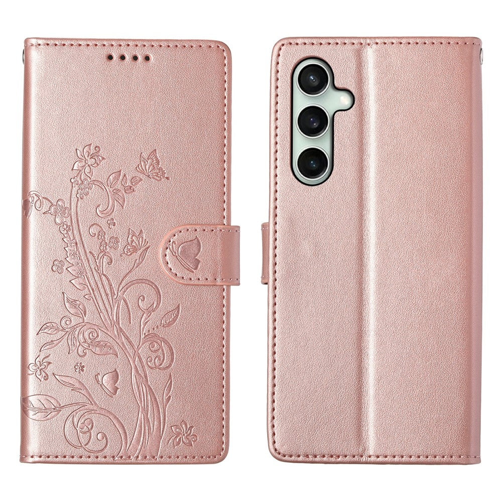 Galaxy S25 FE Wallet-Hülle – Schmetterling & Blumen Design