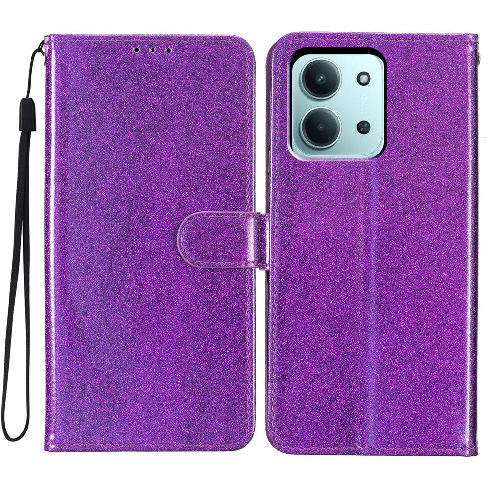 For Xiaomi Redmi 15C 5G (EU) (173mm) / 15C 4G (EU) (173mm) Wallet Case Glitter Anti-Scratch Leather Stand Phone Cover with Strap