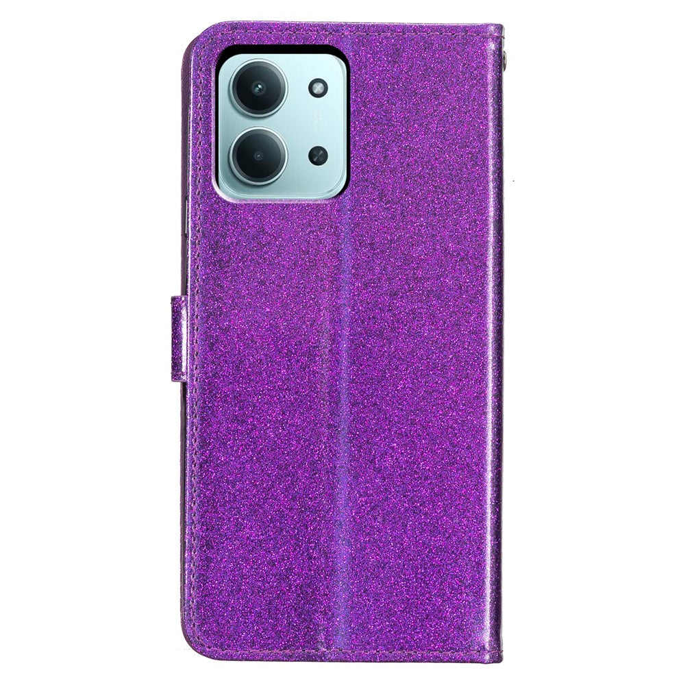 For Xiaomi Redmi 15C 5G (EU) (173mm) / 15C 4G (EU) (173mm) Wallet Case Glitter Anti-Scratch Leather Stand Phone Cover with Strap