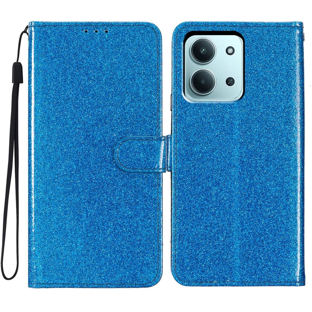 For Xiaomi Redmi 15C 5G (EU) (173mm) / 15C 4G (EU) (173mm) Wallet Case Glitter Anti-Scratch Leather Stand Phone Cover with Strap