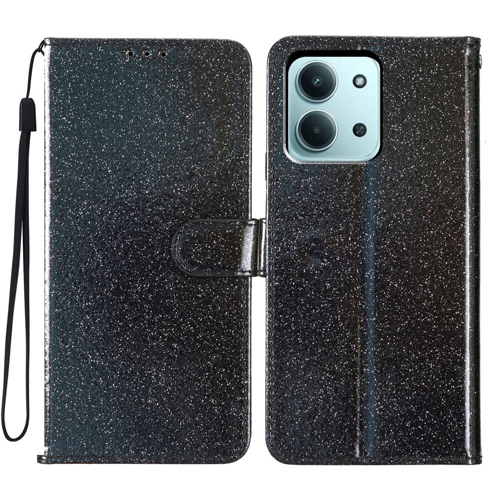 For Xiaomi Redmi 15C 5G (EU) (173mm) / 15C 4G (EU) (173mm) Wallet Case Glitter Anti-Scratch Leather Stand Phone Cover with Strap