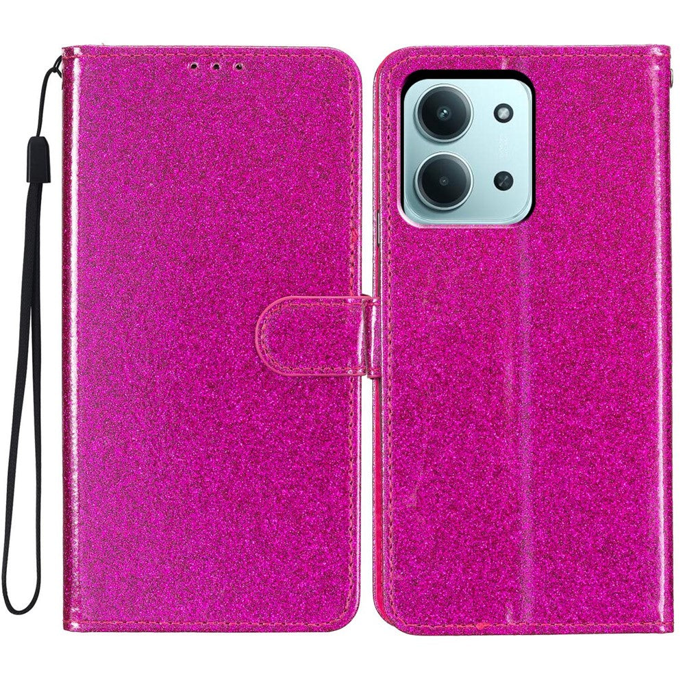 For Xiaomi Redmi 15C 5G (EU) (173mm) / 15C 4G (EU) (173mm) Wallet Case Glitter Anti-Scratch Leather Stand Phone Cover with Strap