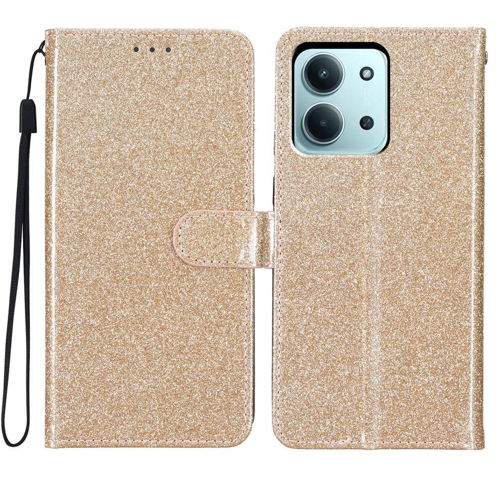 For Xiaomi Redmi 15C 5G (EU) (173mm) / 15C 4G (EU) (173mm) Wallet Case Glitter Anti-Scratch Leather Stand Phone Cover with Strap