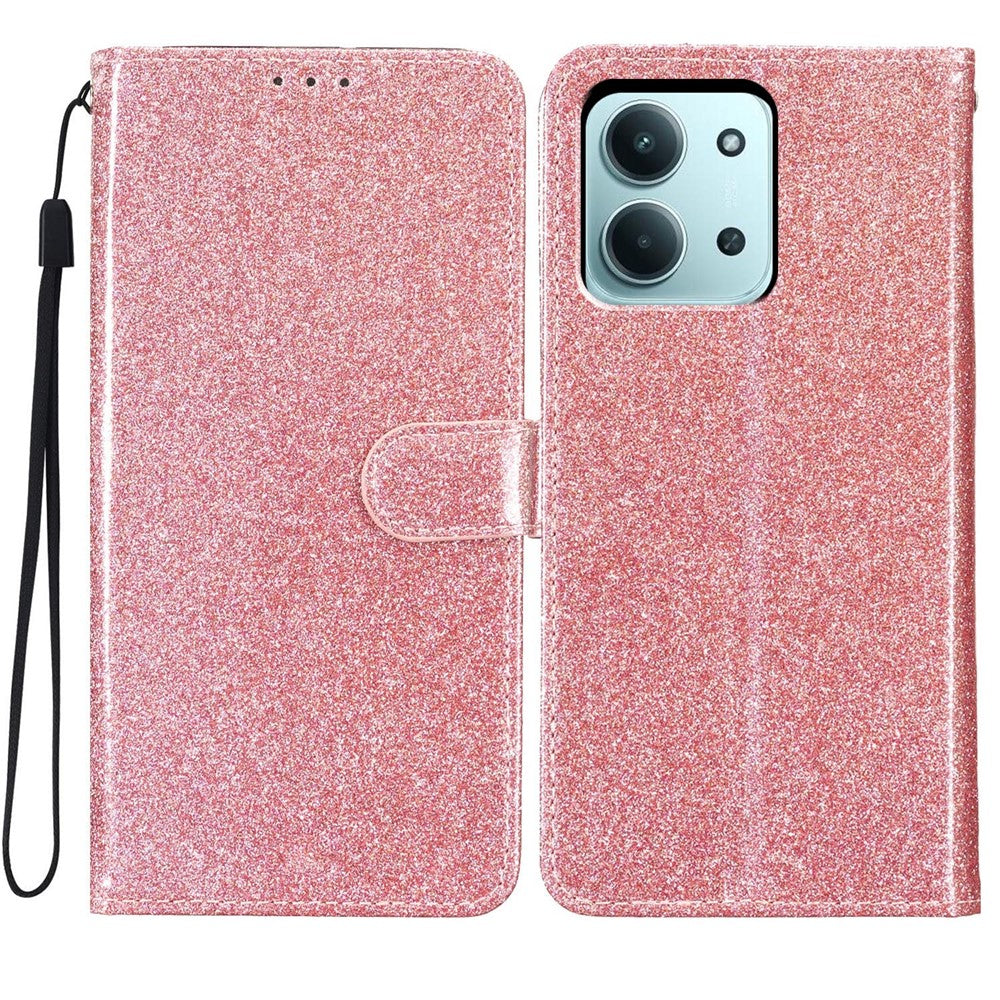For Xiaomi Redmi 15C 5G (EU) (173mm) / 15C 4G (EU) (173mm) Wallet Case Glitter Anti-Scratch Leather Stand Phone Cover with Strap