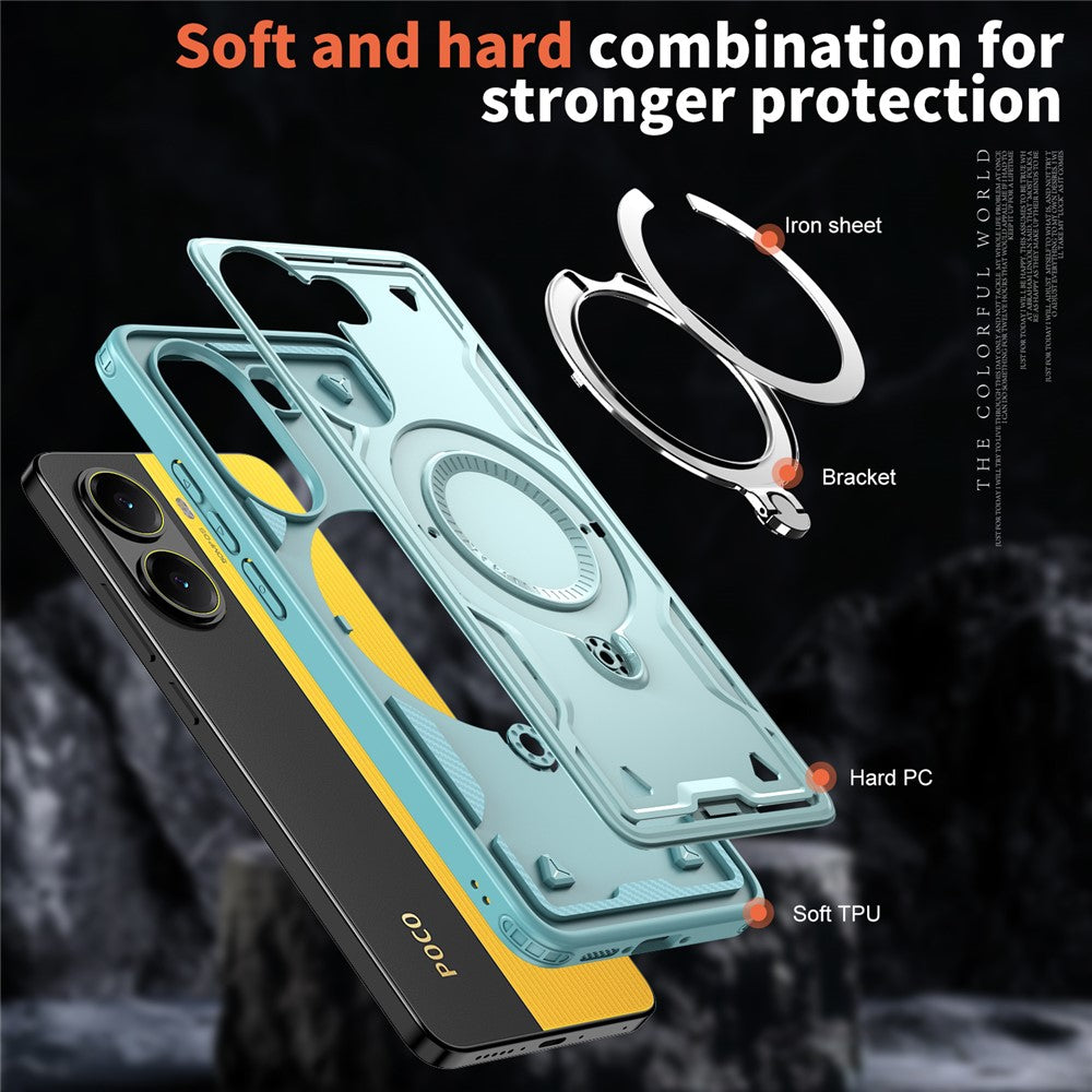 For Xiaomi Poco X7 Pro 5G / Redmi Turbo 4 5G Magnetic Case Military Protection PC + TPU Kickstand Phone Cover
