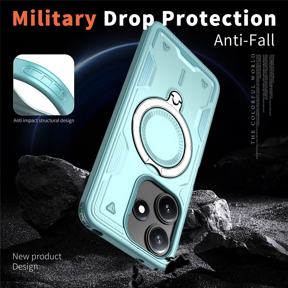 For Xiaomi Poco M6 Pro 5G / Redmi 12 5G (Global) Magnetic Case Military Protection PC + TPU Kickstand Phone Cover