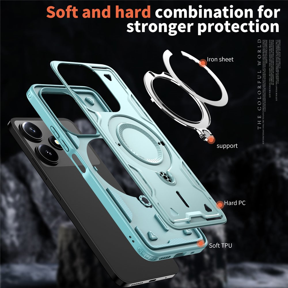 For Xiaomi Poco M6 Pro 5G / Redmi 12 5G (Global) Magnetic Case Military Protection PC + TPU Kickstand Phone Cover