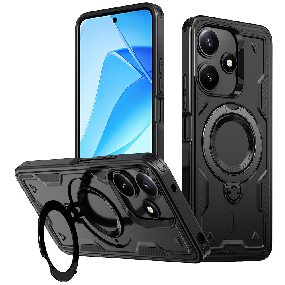 For Xiaomi Poco M6 Pro 5G / Redmi 12 5G (Global) Magnetic Case Military Protection PC + TPU Kickstand Phone Cover
