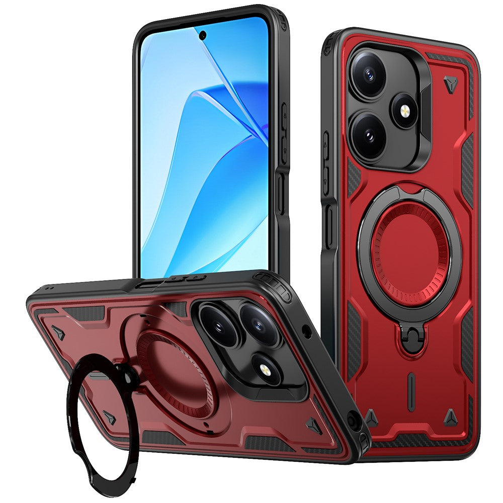 For Xiaomi Poco M6 Pro 5G / Redmi 12 5G (Global) Magnetic Case Military Protection PC + TPU Kickstand Phone Cover