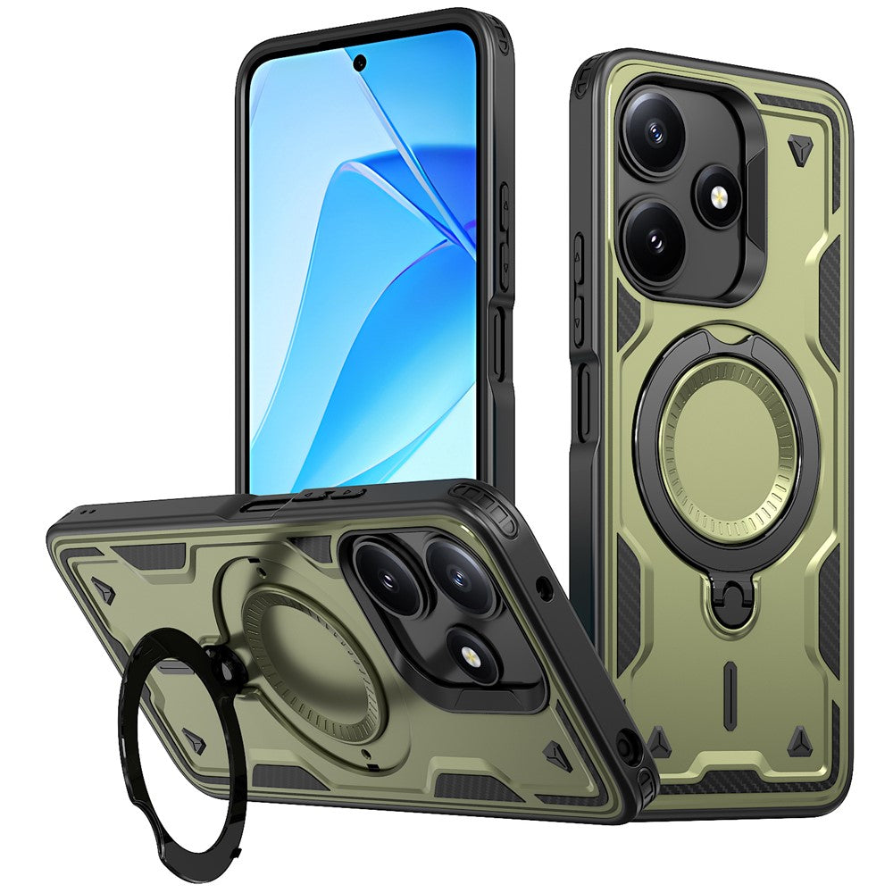 For Xiaomi Poco M6 Pro 5G / Redmi 12 5G (Global) Magnetic Case Military Protection PC + TPU Kickstand Phone Cover
