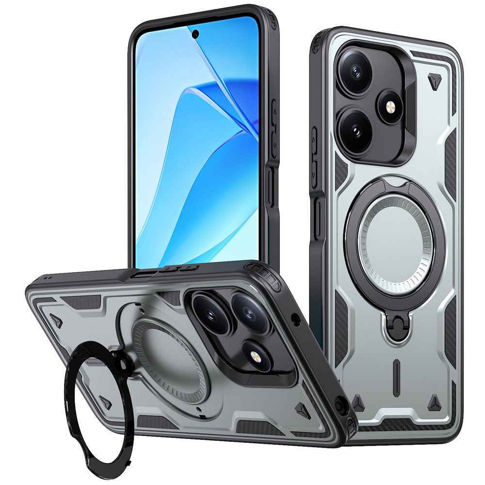 For Xiaomi Poco M6 Pro 5G / Redmi 12 5G (Global) Magnetic Case Military Protection PC + TPU Kickstand Phone Cover