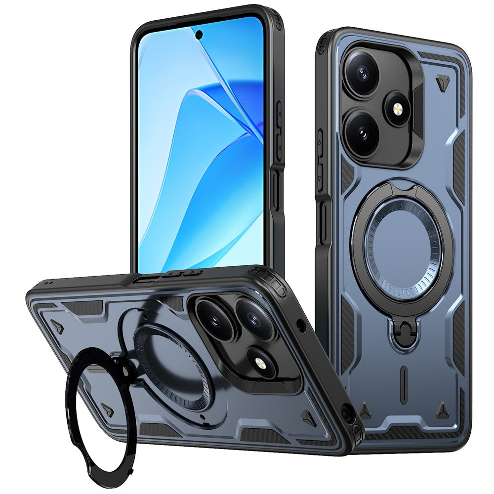 For Xiaomi Poco M6 Pro 5G / Redmi 12 5G (Global) Magnetic Case Military Protection PC + TPU Kickstand Phone Cover
